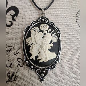 Whimsygoth Gothic flower fairy cameo Pendant hand crafted Necklace